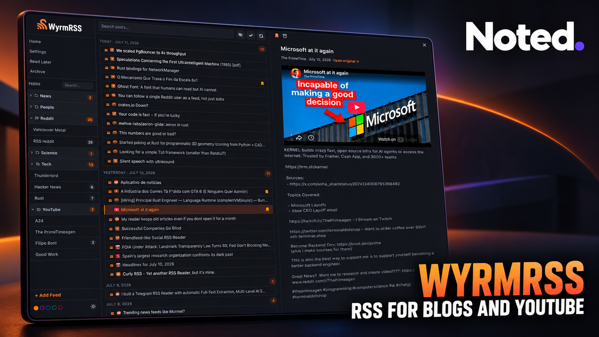 WyrmRSS: A Self-Hosted RSS Reader for Blogs and YouTube