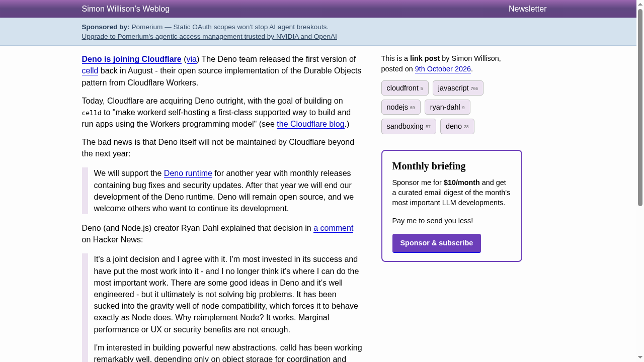 Deno is joining Cloudflare