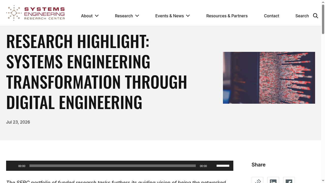 Research Highlight: Systems Engineering Transformation through Digital Engineering