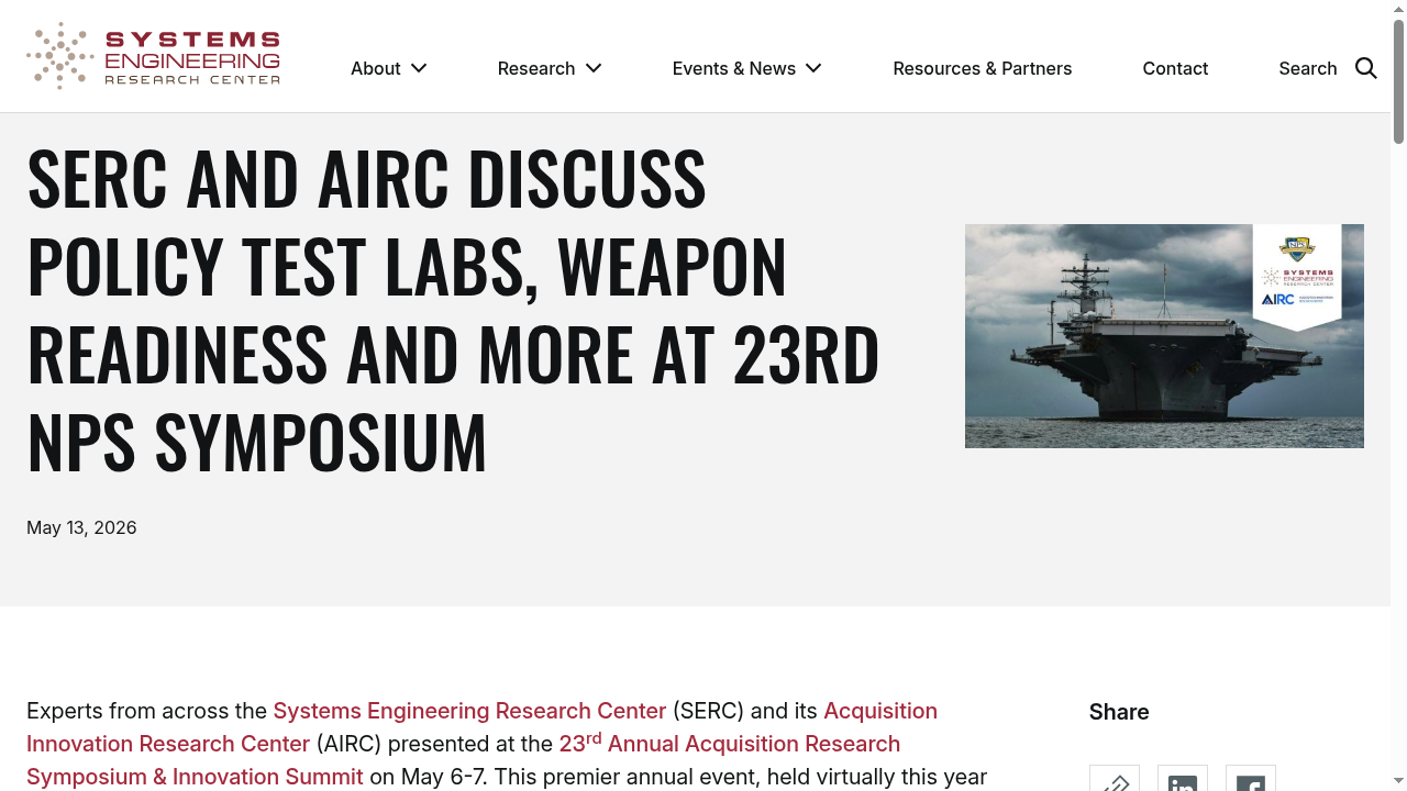 SERC and AIRC Discuss Policy Test Labs, Weapon Readiness and More at 23rd NPS Symposium